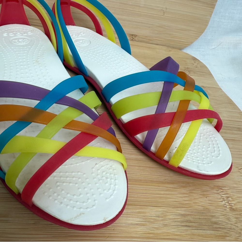 Crocs Isabella Rainbow Huarache Flat Jelly Sandal Women Size 7 Slip On - Picture 9 of 12